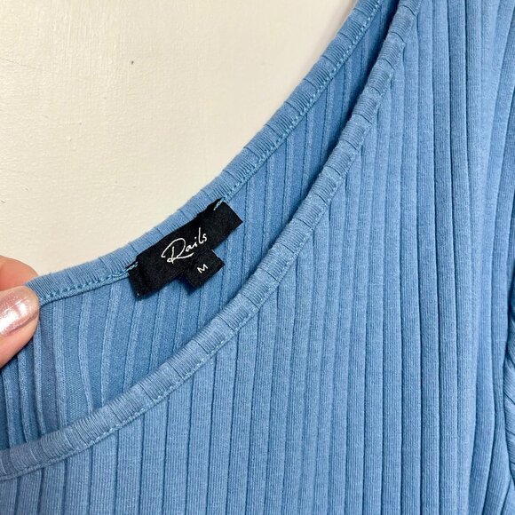 NEW Rails Rania Dress Blue One Shoulder Ribbed Comfortable Shift Midi Dress M - Picture 9 of 13